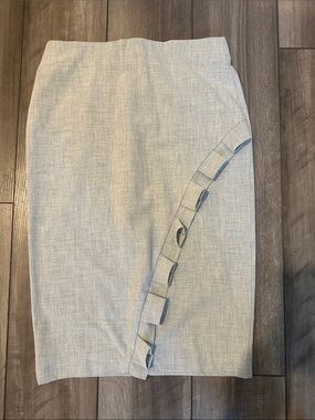 Light Gray Pencil Skirt with Curved Side Ruffle